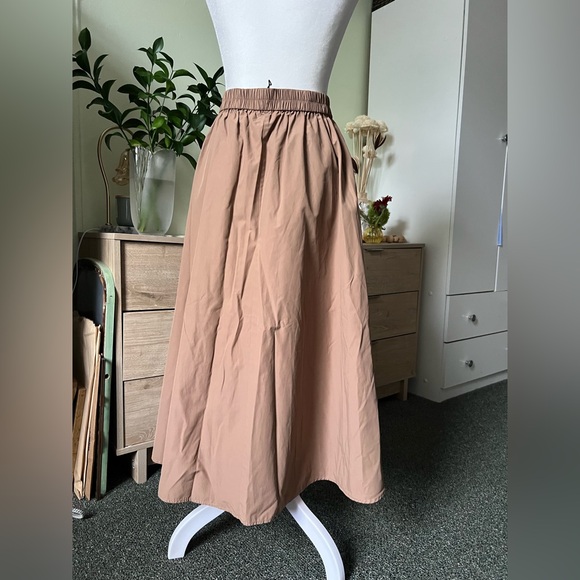 ZARA Tan Camel Khaki Button Down Elastic High-Waist Asymmetrical Midi Maxi Skirt - Picture 8 of 16